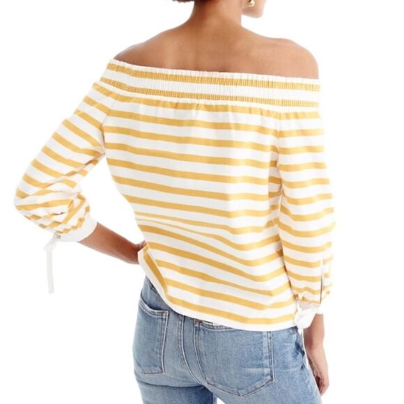J. Crew Yellow and White Off the Shoulder Striped Cotton Summer Top Size XS 📦 - Picture 12 of 13